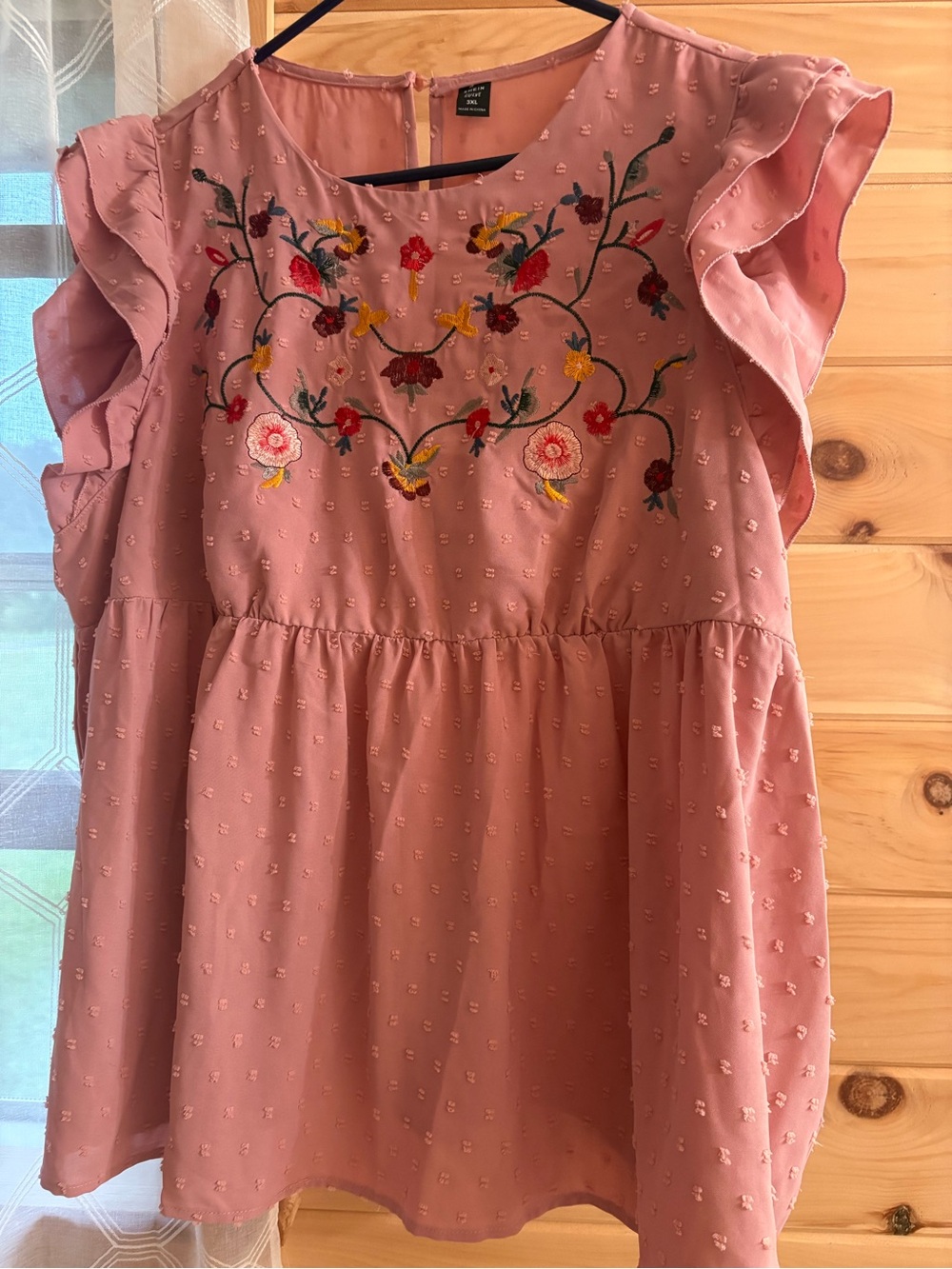 SHEIN Dusty Pink Embroidered Flutter Sleeve Dress